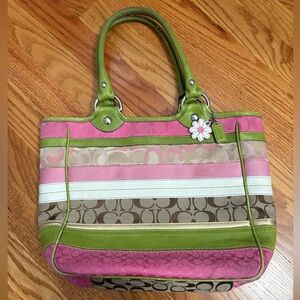 Vintage Coach RARE Pink and Green Daisy Tote Bag